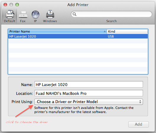 Install HP LaserJet 1020 Mac OSX Lion