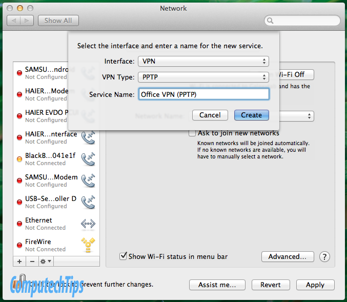 Set UP VPN on OS X Lion (Add VPN interface)
