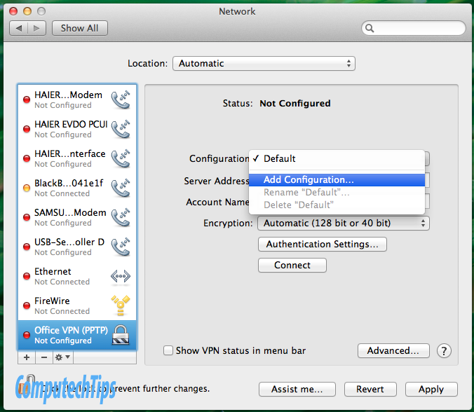 Set UP VPN on OS X Lion (Add configuration)