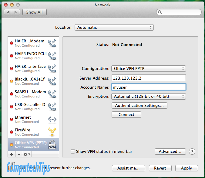 Set UP VPN on OS X Lion (Add account)