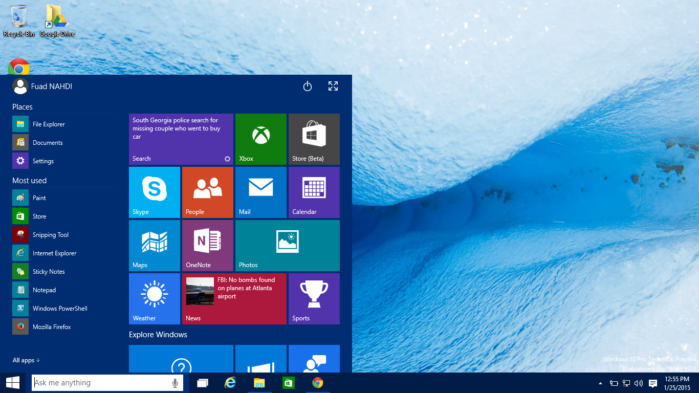 Windows 10 Pro Technical Preview 