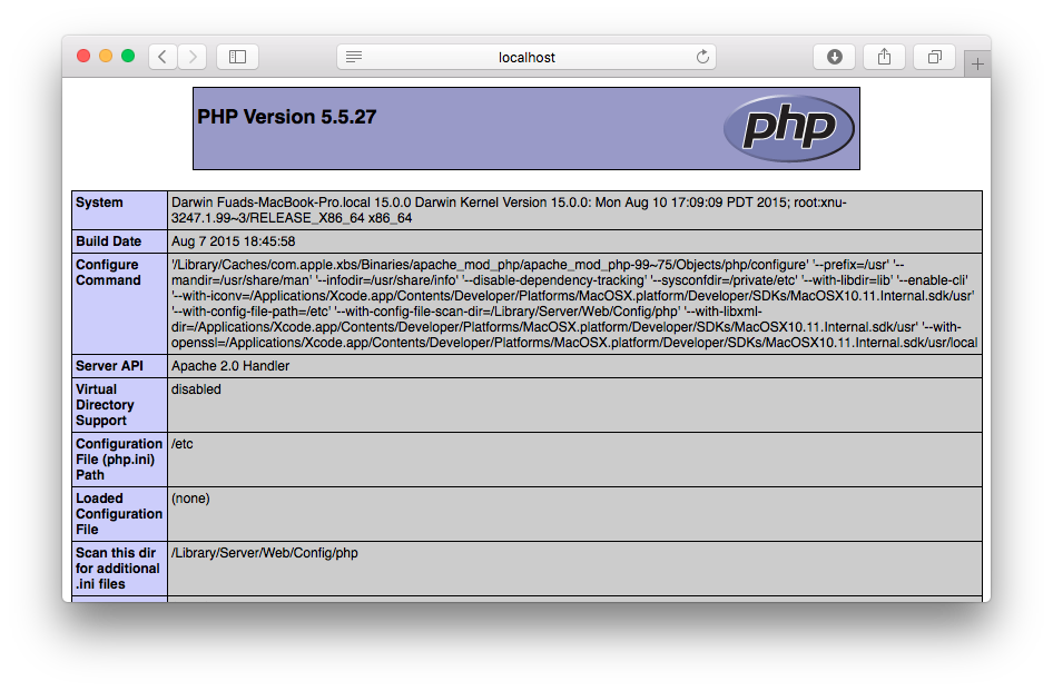 Enable PHP on OS X El Capitan