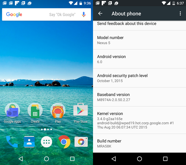 Android 6 Marshmallow on Nexus 5