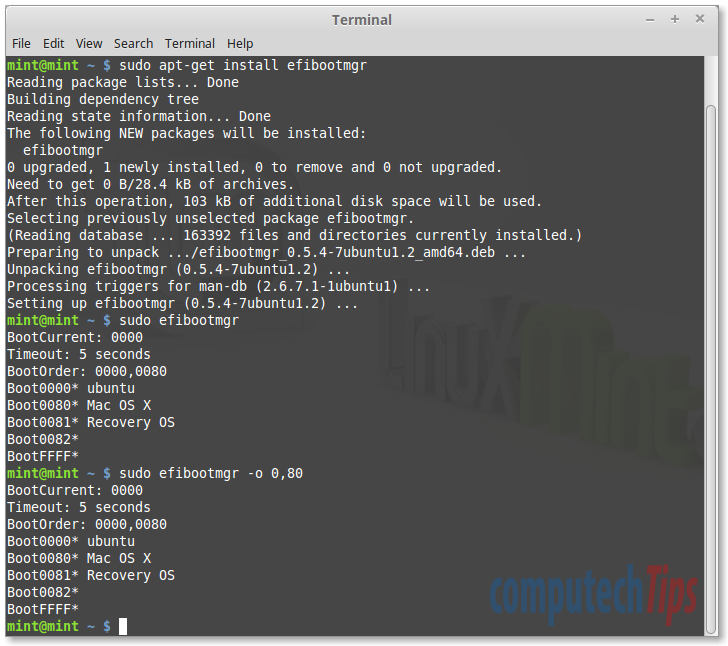 Linux Mint 17.3 on MacBook - EFI Boot Manager