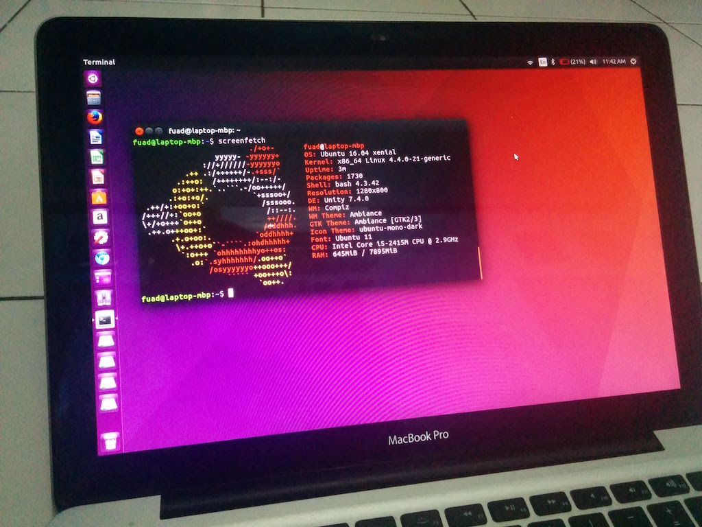 Ubuntu 16.04 Xenial Xerus running on MacBook Pro