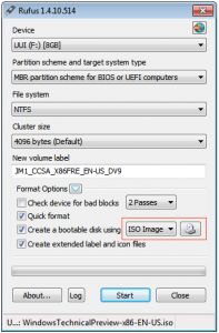 Windows 10 bootable flash drive using Rufus