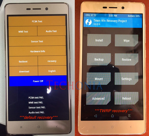 Default recovery vs TWRP recovery Xiaomi Redmi 3